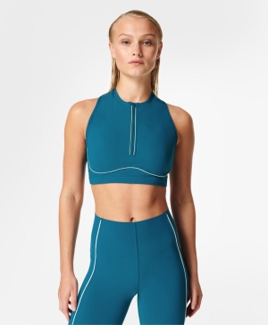 Sweaty Betty Power Contour Zip BHs Damen Blau | RHFIN9731