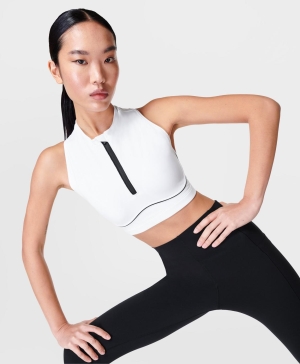 Sweaty Betty Power Contour Zip BHs Damen Weiß | RUDIF7914
