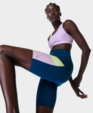 Sweaty Betty Power High Taille 9" Biker Colour Block Kurze Hose Damen Tiefesblau | KGYDU8615