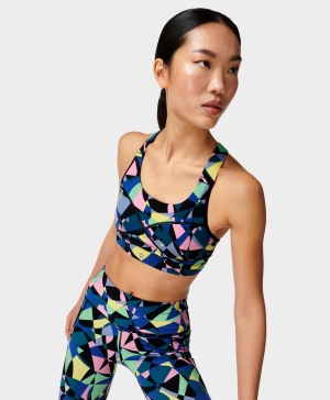 Sweaty Betty Power Medium Support Sports BHs Damen Blau Camouflage | QXOIY1025