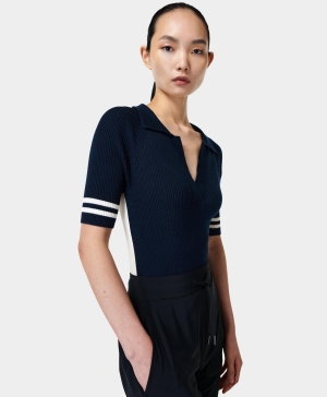 Sweaty Betty Prep Polo Pullover Oberteile Damen Navy Blau | QVMAC6415