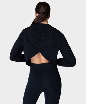 Sweaty Betty Refine Ruched Pullover Sweatshirt Damen Schwarz | UONTF0219