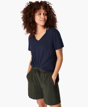 Sweaty Betty Refresh V-Neck T-shirts Damen Navy Blau | OTHKD8309