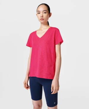 Sweaty Betty Refresh V-Neck T-shirts Damen Rosa | TSIUV7951