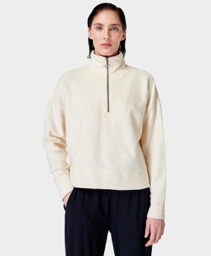 Sweaty Betty Rest Up Half Zip Pullover Sweatshirt Damen Weiß | JRQZA6580