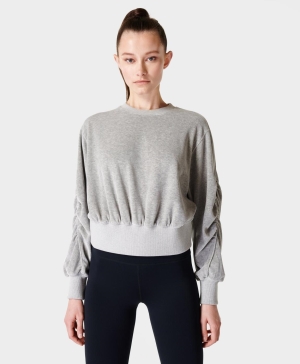 Sweaty Betty Retake Velour Pullover Sweatshirt Damen Grau | DXCGY4236