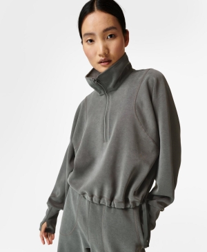 Sweaty Betty Sand Wash Half Zip Sweatshirt Damen Grau | JIFVG0926
