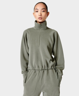 Sweaty Betty Sand Wash Half Zip Sweatshirt Damen Grau Grün | ZKRJN2748