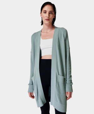 Sweaty Betty Solace Cashmere Blend Cardigan Oberteile Damen Blau | QLUAI4906