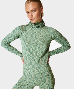Sweaty Betty Spacedye Mit Kapuze Base Layer Long Sleeve Damen Grün | TEKNB1509
