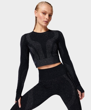 Sweaty Betty Spark Seamless Workout Long Sleeve Damen Schwarz | LHKOE9632