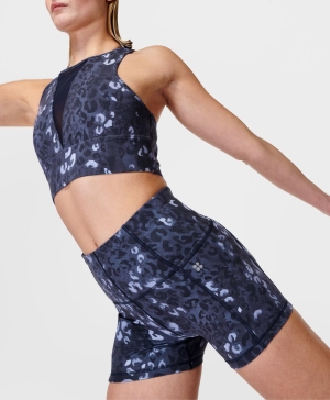Sweaty Betty Super Soft 4" Biker Kurze Hose Damen Blau Leopard Grau | NHKQI0612