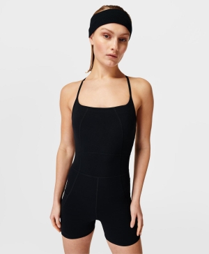 Sweaty Betty Super Soft Kurzes Bodysuit Overall Damen Schwarz | COTRM9428