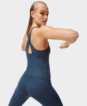 Sweaty Betty Super Soft Rib High Neck Workout Muskelshirt Damen Blau | AIVLH8356