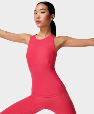 Sweaty Betty Super Soft Rib High Neck Workout Muskelshirt Damen Rosa | XQAWV4193