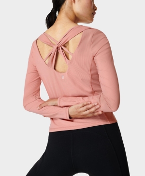 Sweaty Betty Super Soft Rib Yoga Long Sleeve Damen Dunkelrosa | YOKLJ7498