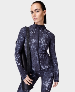 Sweaty Betty Super Soft Zip Up Sweatshirt Damen Blau Leopard Grau | YTINR3760