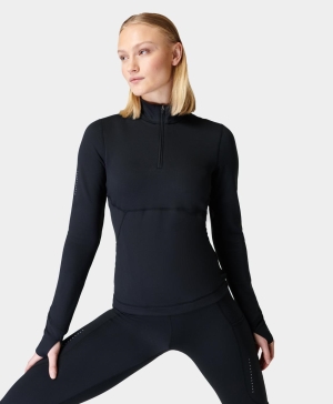 Sweaty Betty Therma Boost Lauf Half Zip Sweatshirt Damen Schwarz | LKSAJ4981