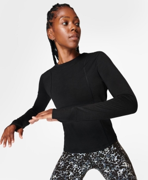 Sweaty Betty Trail Merino Long Sleeve Damen Schwarz | UZVLJ7489